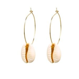 Gold and silver tone shell hoop earrings